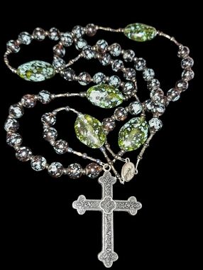 Vintage Handmade Green Beaded Rosary